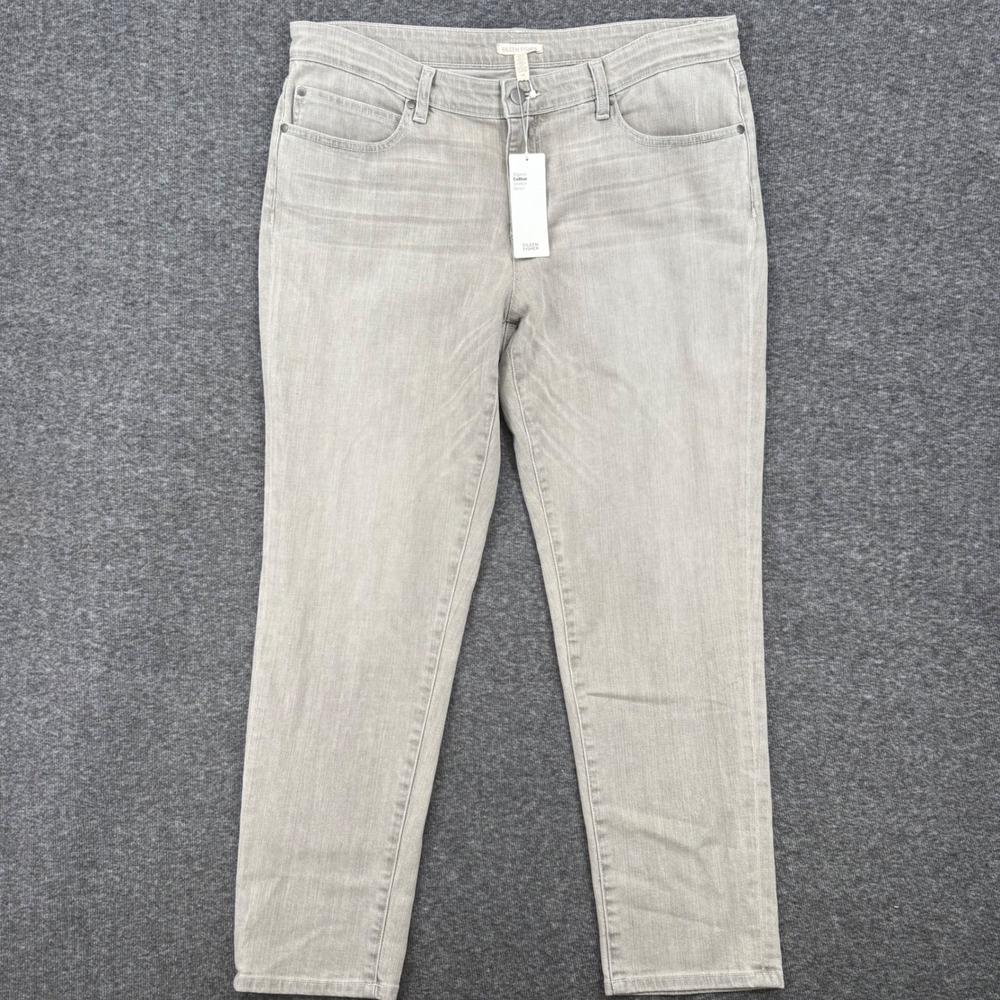 Eileen Fisher Organic‎ Cotton Stretch Boyfriend Jean Vintage Grey preppy Size 14